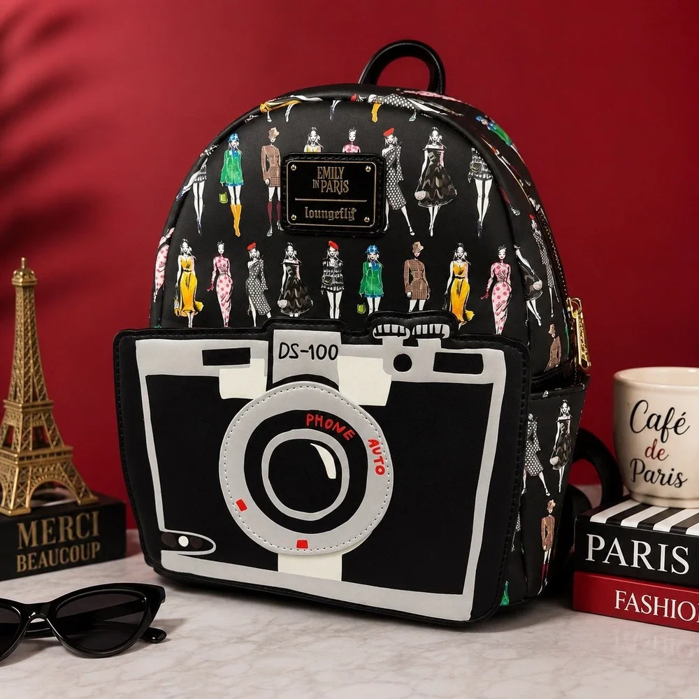 Loungefly Emily in Paris Camera Case Mini Backpack Black NWT Novelty Mini